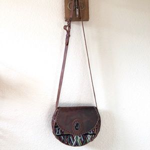 Round crossbody leather huipil bag